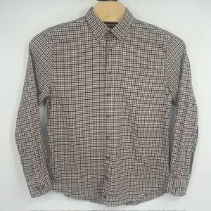 Johnnie-O Mens Brown Navy Gingham Wool Blend Button Down Shirt Medium RN121927
